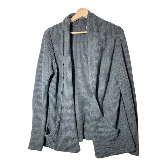 Fair Indigo Waffle Weave Gray Cardigan Size Large Cotton Alpaca Blend Made Peru - Picture 1 of 4